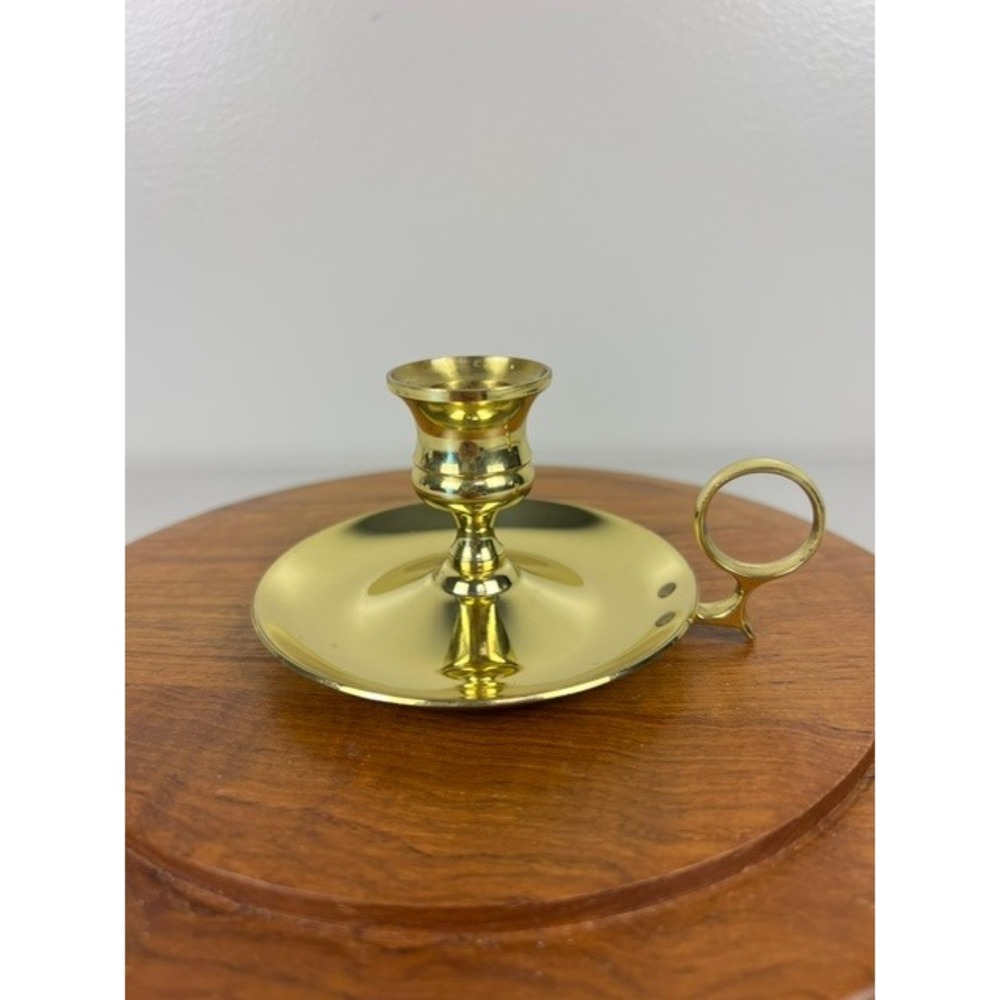 Baldwin Solid Brass Chamberstick Candle Holder Finger Loop Polished Gold 4 inch